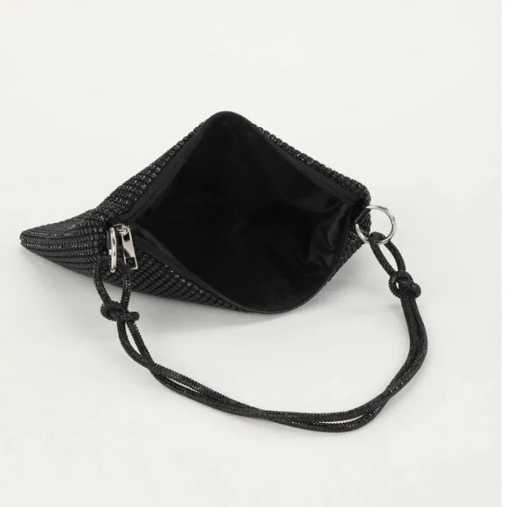 Rhinestone Bag With Zipper Black